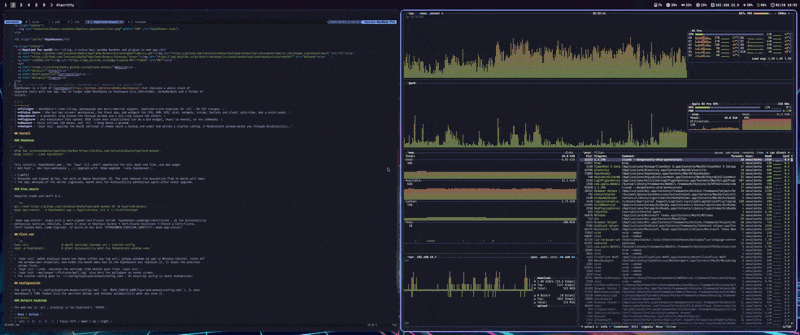 HyprDarwin in motion: windows tiling and switching workspaces